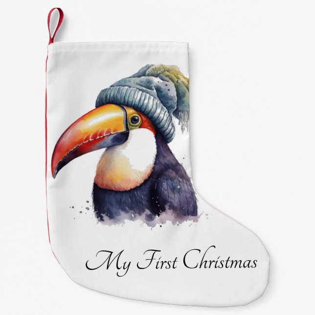 Toucan Winter Vibes, anpassningsbar Liten Julstrumpa (Framsidan)