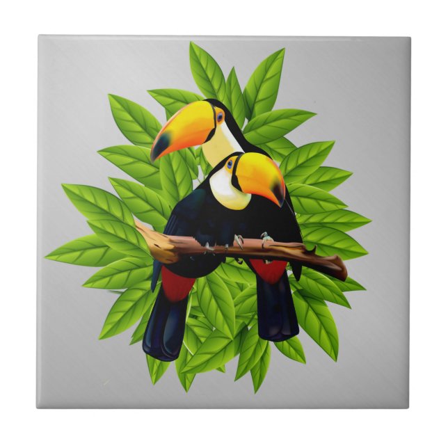 Toucans Exotic Birds på Silver Kakelplatta (Framsidan)