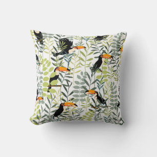 Toucans in grönt löv and grenar seamless patt kudde