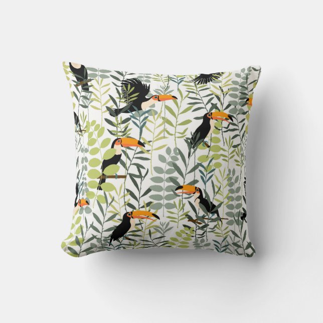 Toucans in grönt löv and grenar seamless patt kudde (Framsida)