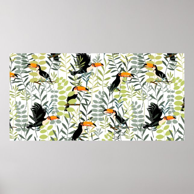 Toucans in grönt löv and grenar seamless patt poster (Framsidan)