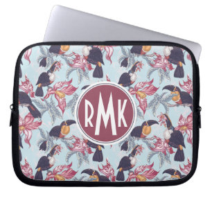 Toucans med den exotiska monogramen för blommor laptop sleeve