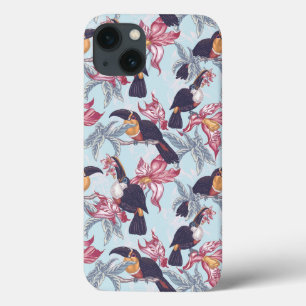 Toucans med exotiska blommor