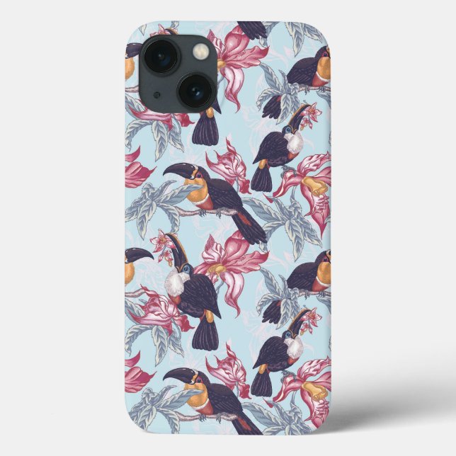 Toucans med exotiska blommor (Baksida)
