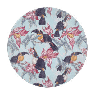Toucans med exotiska blommor