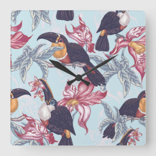 Toucans med exotiska blommor fyrkantig klocka