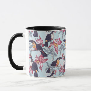 Toucans med exotiska blommor mugg