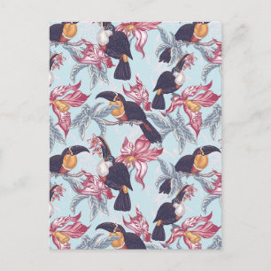 Toucans med exotiska blommor vykort