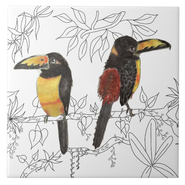 Toucans on a Ceramic Tile (W) Kakelplatta (Framsidan)