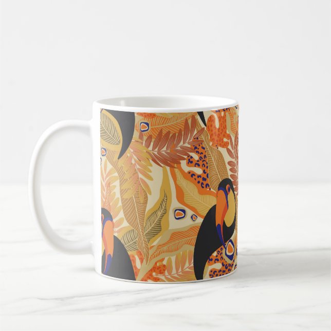 Toucans på grenar, sömlös tropiska mönster. kaffemugg (Vänster)