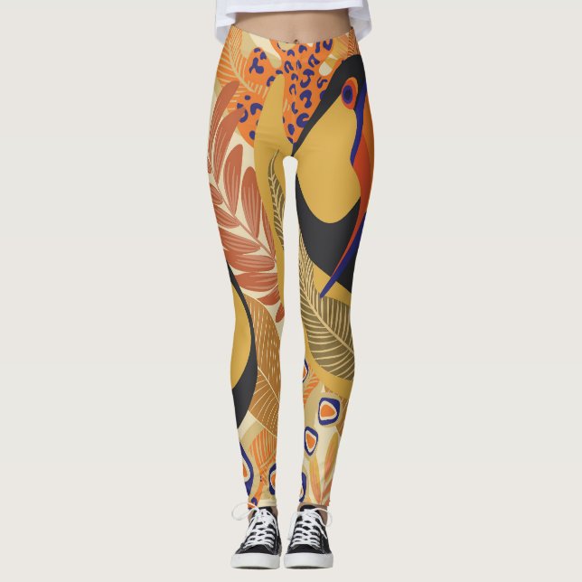 Toucans på grenar, sömlös tropiska mönster. leggings (Framsida)