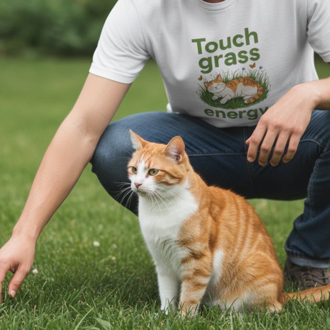 Touch Grass Energy Cat funny meme  T Shirt (Skapare uppladdad)