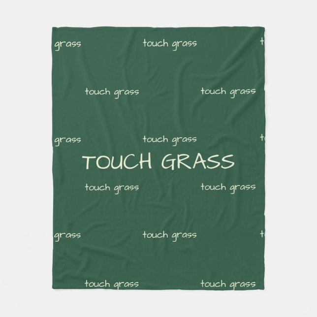 Touch Grass Minimalist Sage Green Fleece Blanket - (Framsidan)
