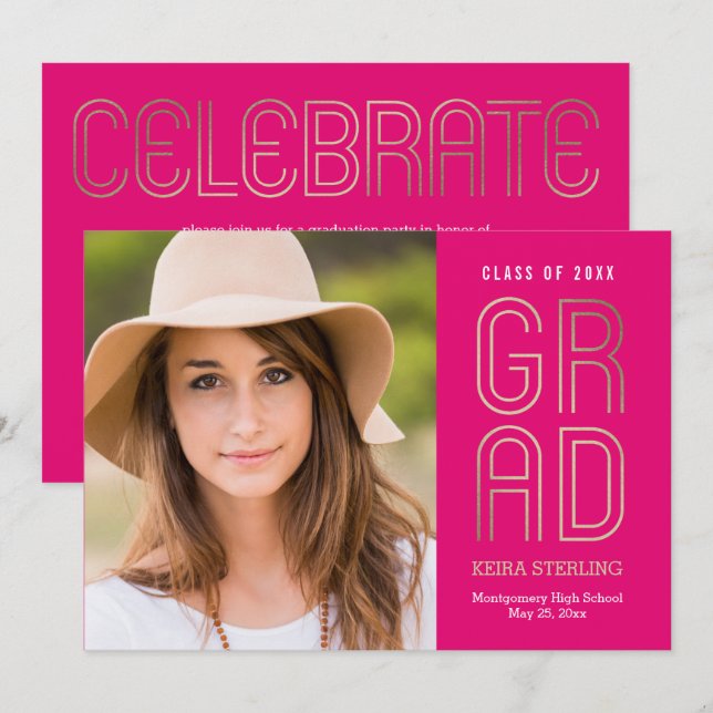 Touch of Class EDITABLE FÄRG Studenten Photo Inbjudningar (Fram/baksida)