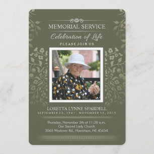 Touch of Guld Blommigt Memorial Service Photo Inbj Inbjudningar