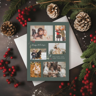 Touch of Holly Minimal Photo Collage Grönt Julkort