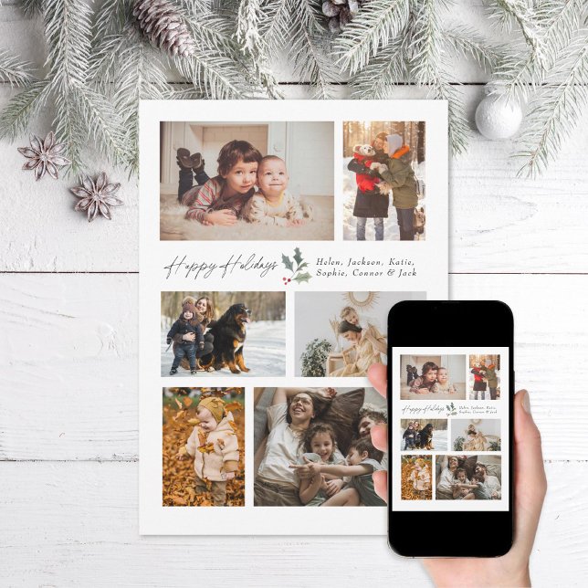 Touch of Holly Minimal Photo Collage Lycklig Julkort (Skapare uppladdad)