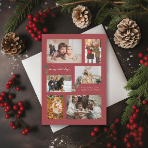 Touch of Holly Minimal Photo Collage Red Julkort