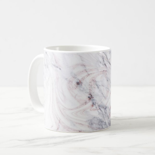 Touch of Ro White & Grått Marble Swirl Chic Party Kaffemugg (Framsida vänster)