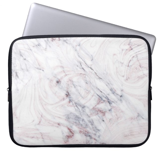 Touch of Ro White & Grått Marble Swirl Chic Trend Laptop Fodral (Framsidan)