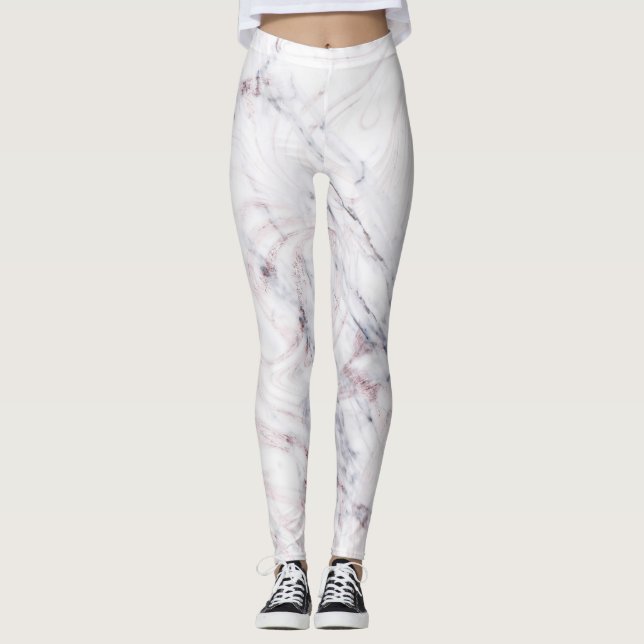 Touch of Ro White Grått Marble Swirl Chic Trendig Leggings (Framsida)
