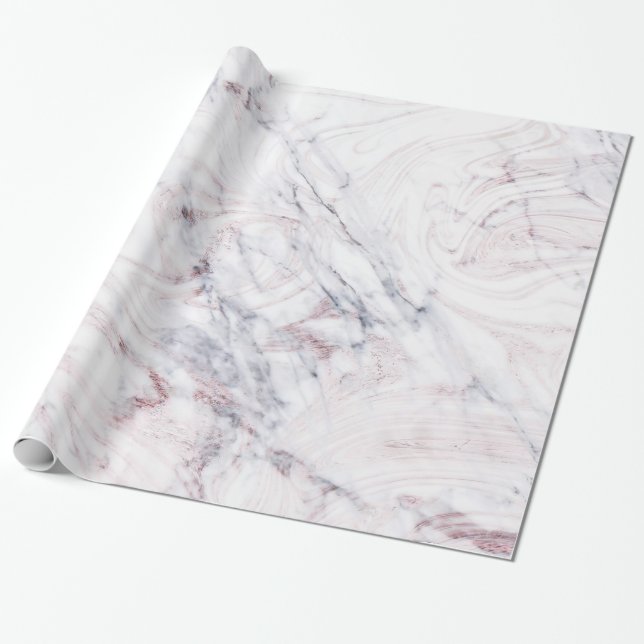 Touch of Ro White Grått Marble Swirl Chic Trendig Presentpapper (Utrullad)