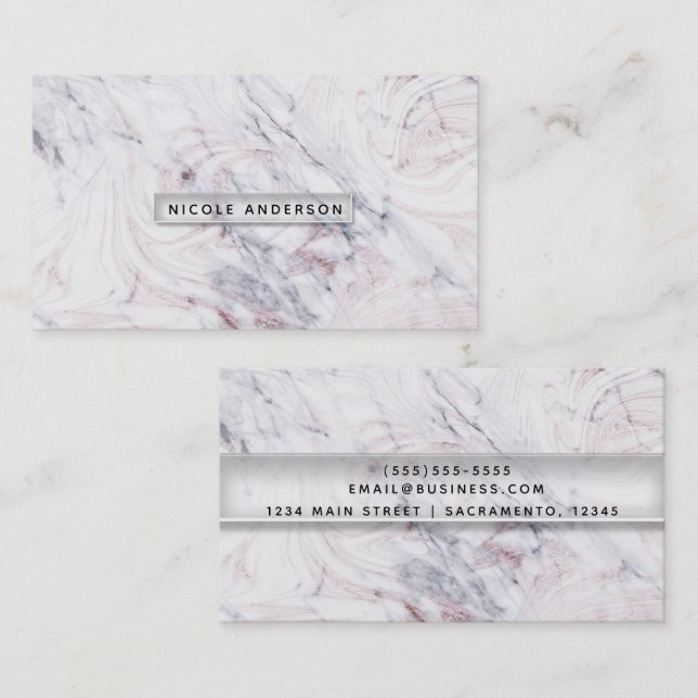Touch of Ro White & Grått Marble Trendig Chic Visitkort (Fram/baksida)