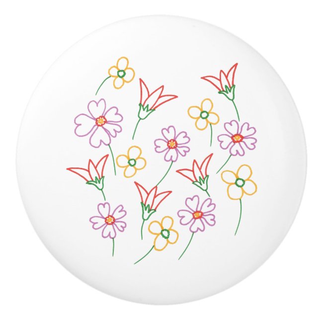 Touch of Vår Outline Flowers Ceramic Knobs Knopp (Framsidan)