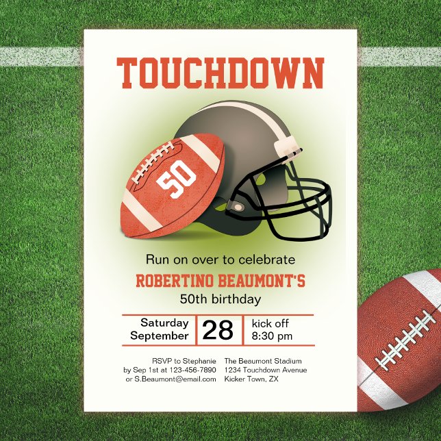 Touchdown 50 Vintagar Fotboll 50:e födelsedagen Inbjudningar (Skapare uppladdad)