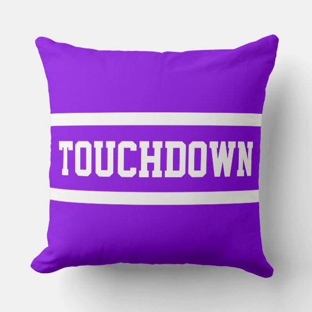 TOUCHDOWN Athletic Fun Bright Purple White Stripes Kudde (Framsida)