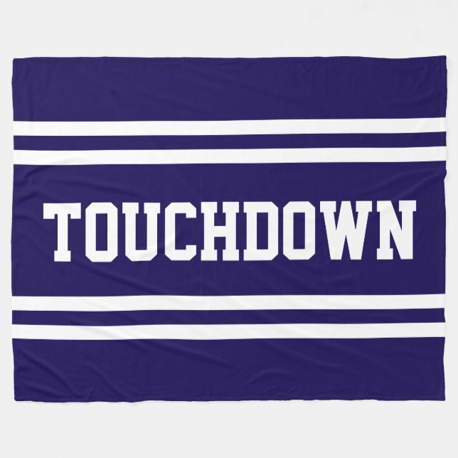 TOUCHDOWN Atletisk Navy Vit Text Racingränder Fleecefilt (Framsidan (Horisontell))
