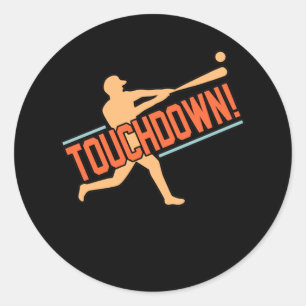 Touchdown Baseball Player Sports Älskare Coach Gr Runt Klistermärke