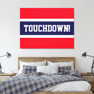 TOUCHDOWN Bright Red White Navy Blue Rand Canvastryck