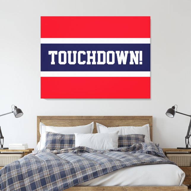 TOUCHDOWN Bright Red White Navy Blue Rand Canvastryck (Insitu (sovrum))