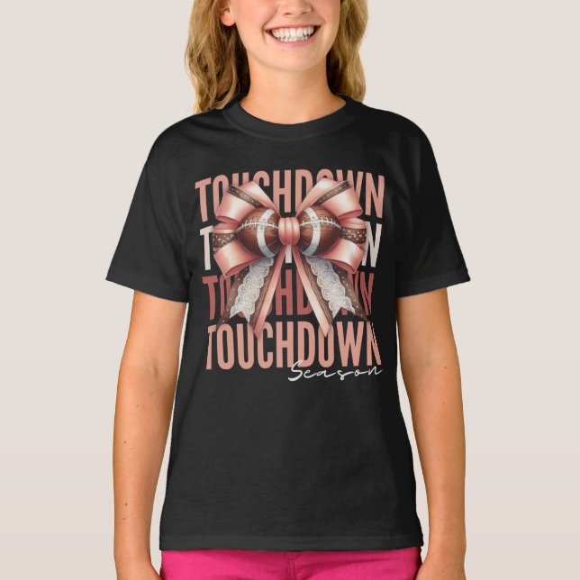 Touchdown Coquette Bow Football Season T Shirt (Framsida)