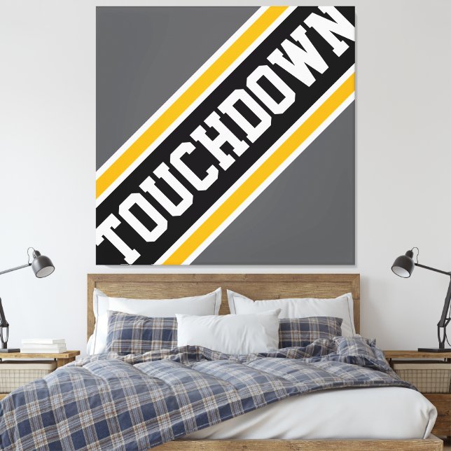 TOUCHDOWN Dynamic Grått Black White Gult Rand Canvastryck (Insitu (sovrum))