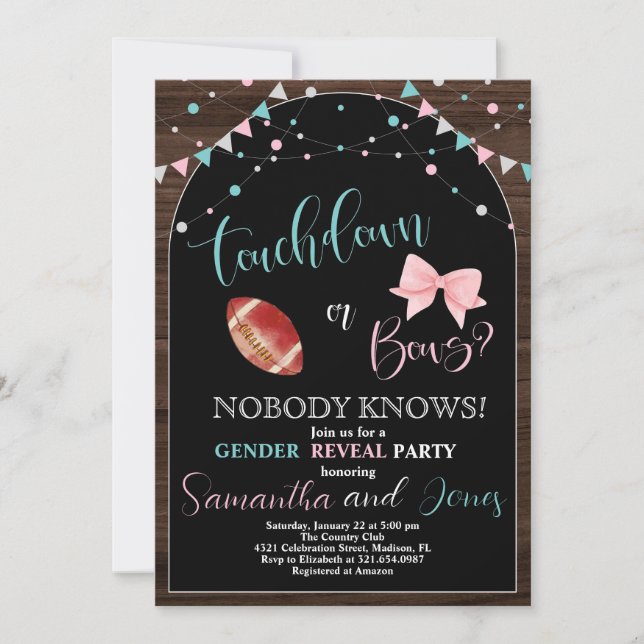 Touchdown eller Bows Gender Reveal Party Inbjudningar (Framsida)