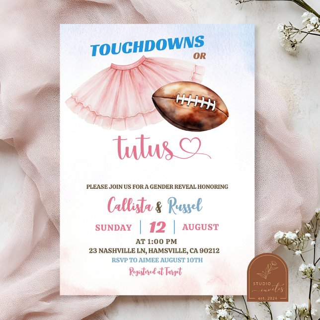 Touchdown- eller Tutus Gender-visning Inbjudningar (Skapare uppladdad)