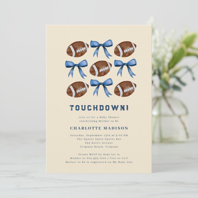 Touchdown Football  and Bows Baby Shower  Inbjudningar (Stående Fram)