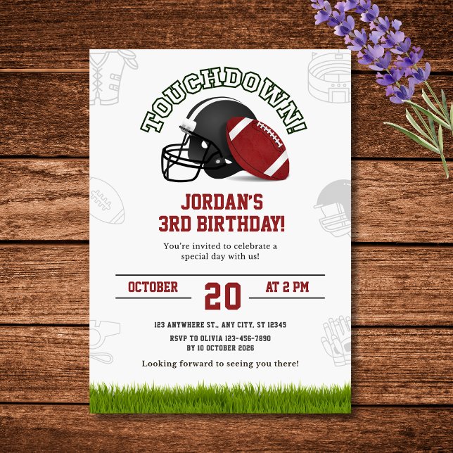 Touchdown Football Födelsedagsfest inbjudan (Touchdown Football Birthday Party Invitation)