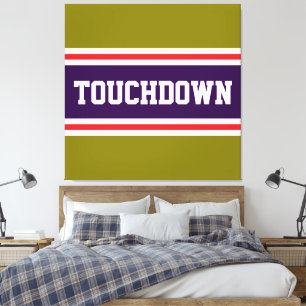 TOUCHDOWN Lila Röd Vit Oliv Racingränder Canvastryck