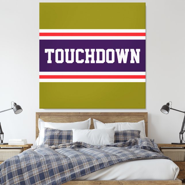 TOUCHDOWN Lila Röd Vit Oliv Racingränder Canvastryck (Insitu (sovrum))