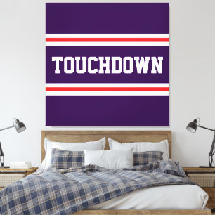 TOUCHDOWN Lila Röd Vit Text Racingränder Canvastryck
