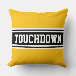 TOUCHDOWN Ljusgul Orange Svart Vit Ränder Kudde