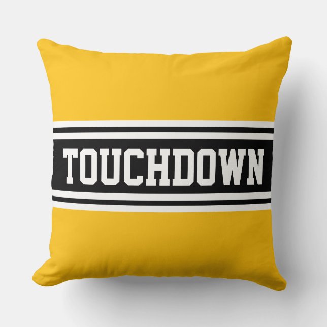 TOUCHDOWN Ljusgul Orange Svart Vit Ränder Kudde (Framsida)