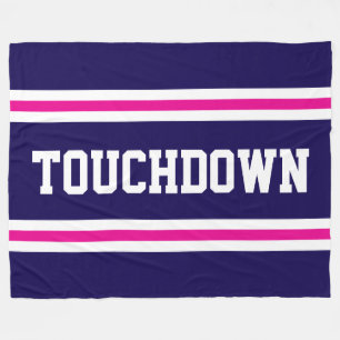 TOUCHDOWN Marinblå Rosa Vit Text Racingränder Fleecefilt