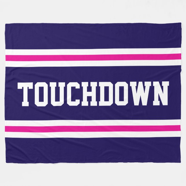 TOUCHDOWN Marinblå Rosa Vit Text Racingränder Fleecefilt (Framsidan (Horisontell))