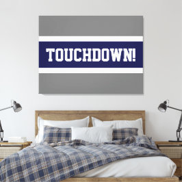 TOUCHDOWN Roligt Bold Navy Blue White Grått Rand Canvastryck