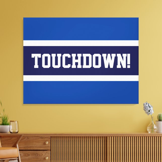 TOUCHDOWN Roligt Navy Bold Blue White Grått Rand Canvastryck (Insitu (Vardagsrum))