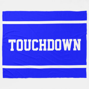 TOUCHDOWN Sportiga vita textränder på kunglig blå Fleecefilt